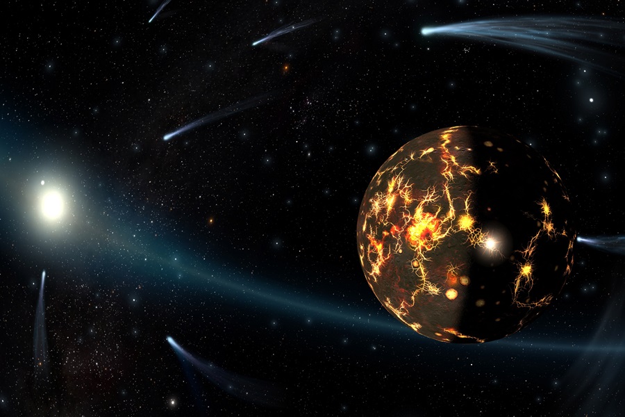 Entstehung der noch heißen jungen Erde im frühen Sonnensystem